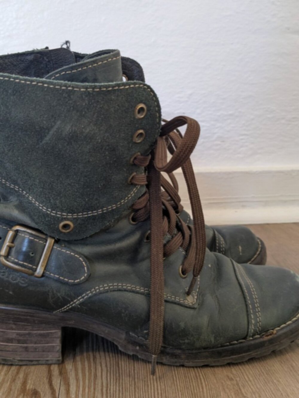 Taos Crave Teal Leather Boots Women EU 37 US 6 Whimsigoth Boho Moto Combat Suede